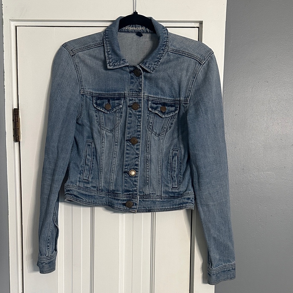 American Eagle Cropped Denim Jacket Style 2387 Mid Wash Vintage 2012 M